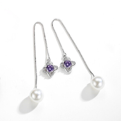 

CZ Diamond Long Earings Fashion Jewelry Simulated Pearl Drop Earrings For Women Accessories White Gold Plated E170