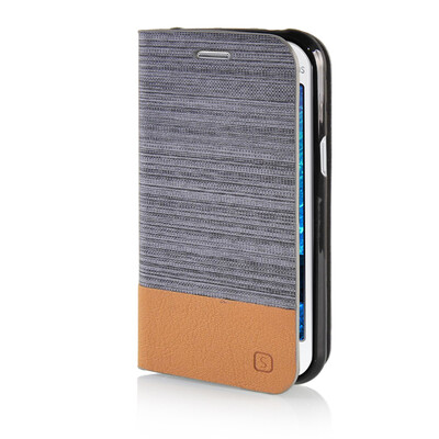 

MOONCASE Canvas Design Leather Side Flip Wallet Pouch Stand Shell Back Case Cover for Samsung Galaxy J1 Dark Brown