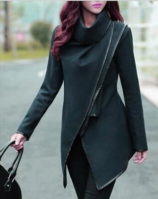 

Autumn Winter Trench Coat Women Irregular Collar Lapel Side Zipper Woolen Coat Women Loose Sweater Outwear Plus Size -4XL