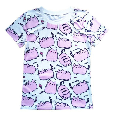 

Drop Shipping 2016 New Fashion Women kawaii cute Pink Cat Print women's t shirt summer Casual women tops free shipping