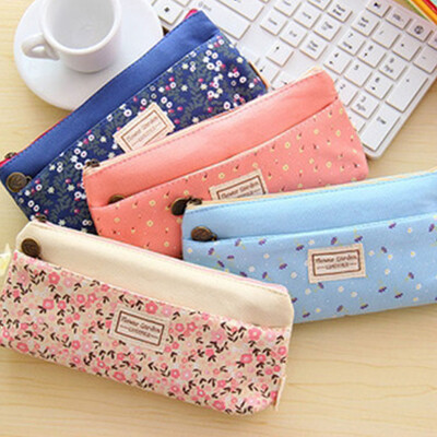 

Shouyou stationery pastoral fresh small floral nectar double zipper pencil case stationery bag storage pencil bag JD-SN-46 beige