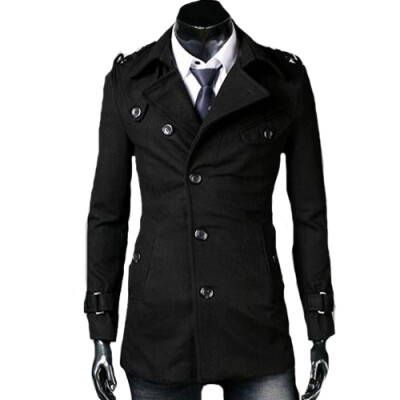 

CT&HF Men Fashion Temperament Coat Elegant Jacket Lapel Design Pure Color Coat Woollen Coat Long-Sleeved Jacket