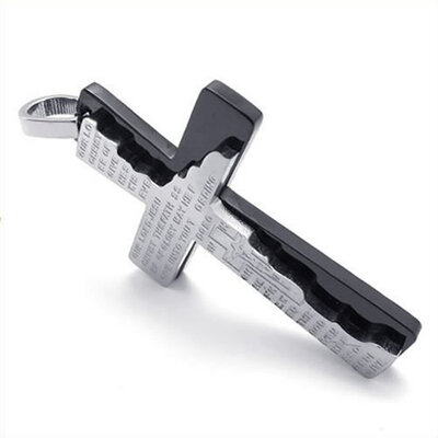 

Hpolw Jewelry Hot Sale New design Mens Stainless Steel 316L Black Tablet Cross Pendant Silver prayer Necklace18-26 inches Chain