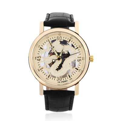 

Men Women Unisex Dragon Round Dial Faux Leather Band Strap Wrist Watch Gift