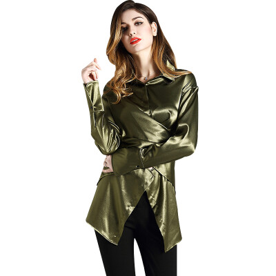 

BURDULLY Women Satin Silk Blouses Shirts High Quality 2018 Spring Ladies Turn Down Collar Blouse Long Sleeve Office Work Elegant