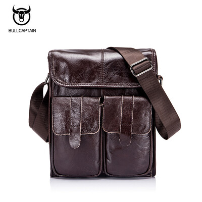 

BULL CAPTAIN Retro Genuine Leather Shoulder bag men Crossbody Bags Small famous Brand Designer Male Messenger Bags