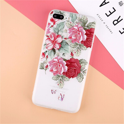 

Cute Cartoon Rabbit Case For iPhone 6 6S 7 8 X Plus 3D Relief Flower Soft TPU Phone Cases