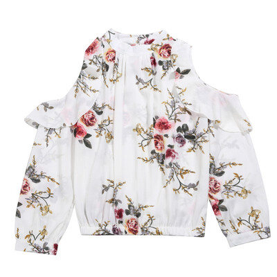 

Women Chiffon Floral Tops Long Sleeve Off Shoulder T-Shirt Blouse Shirt Tee Tops