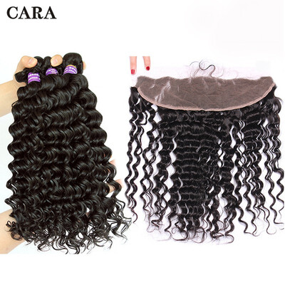 

Deep Wave Bundles With Frontal Brazilian Human Hair Weave 3 Bundles 13x4 Pre Plucked Lace Frontal Closure Dolago