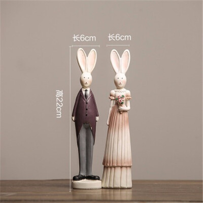 

American pastoral resin couple rabbits home small ornaments cute animal birthday gift bunny figurines