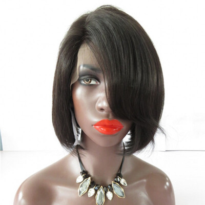

Clymene Hair Glueless Full Lace Wig Bob with Side Part Bangs Virgin Brazilian Short Human Hair Full Lace Silk Top Wigs 5x45