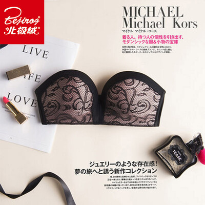 

Arctic velvet no steel ring bra strapless gathered bra invisible lace underwear female wedding chest stickers thick non-slip on the back of the United States back tube top black 70A32A