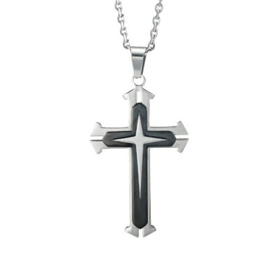 

Hpolw Mens Polished 316L Shining Stainless Steel Star Cross Necklace Pendant - Black&Silver,21 Inch Chain,Christmas present