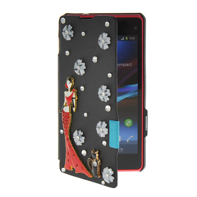

MOONCASE Rhinestone Crystal Ultre Slim Leather Side Flip Wallet Shell Back Case Cover for Sony Xperia Z1 Compact (Mini) Black