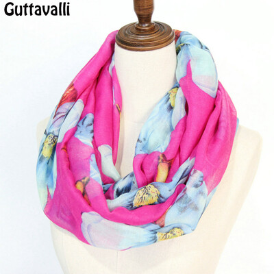 

Guttavalli Women New Spring Flowers Print Ring Shawl Stripes Vintage Soft Loop Scarf Winter Floral Chevron Leaf Infinity Scarves