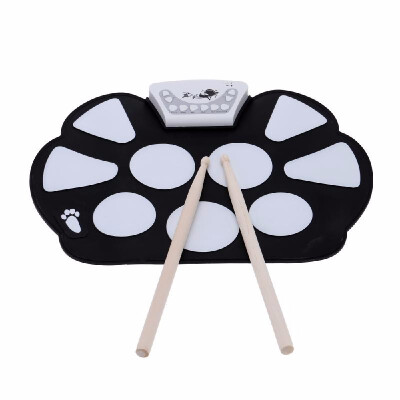 

Portable Electronic Roll up Drum Pad Kit Silicon Foldable with Stick