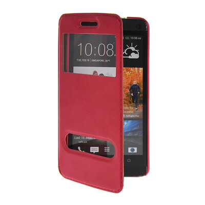 

MOONCASE View Window Leather Side Flip Pouch Stand Shell Back ЧЕХОЛ ДЛЯ HTC One M7 Hot pink