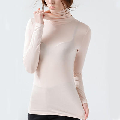 

Canvaus New Women Solid High Collar Modal Long Sleeve T Shirt Undershirt Tops