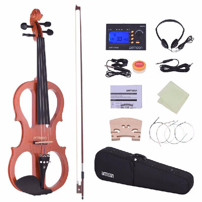 

Romacci Ammoon Full Size 44 Solid Wood Electric Silent Violin Fiddle Style-1 Ebony Fingerboard Pegs Chin Rest Tailpiece with Bow