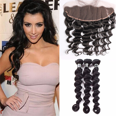

Amazing Star Indian Virgin Hair Loose Wave Bundles with Frontal Unprocessed Human Hair with Lace Frontal Closure Soft&Bouncy