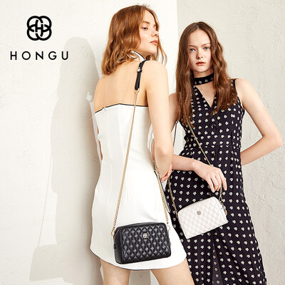 

Red Valley HONGU bag female cowhide crossbody bag rhombic chain bag shoulder mini bag H5120842 black