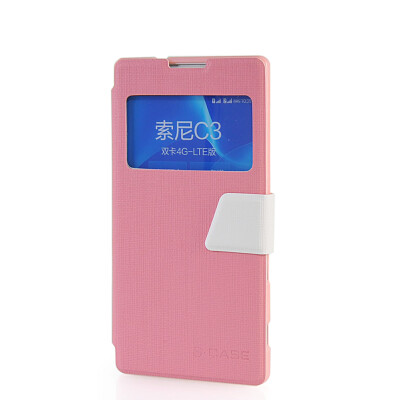 

MOONCASE View Window Leather Side Flip Pouch Ultra Slim Shell Back Case Cover for Sony Xperia C3 Pink