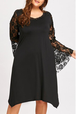 

Women Lace Dress Flare Sleeve O-Neck Asymmetric Sexy Loose Party Dress Homecoming Dress