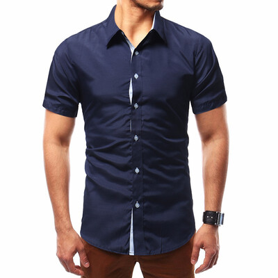 

Mens Summer Fashion Short Sleeved Solid Color Cotton Shirt Plus SizeXS