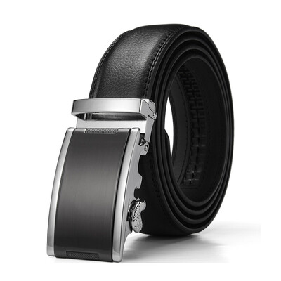 

XHtang Mens Belt Genuine Leather Automatic Buckle belt For Waistband Ratchet Strap Black Leather Belt Designer Belt For Jeans Gift