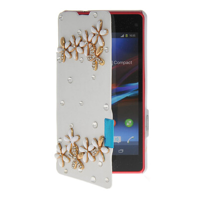 

MOONCASE Rhinestone Crystal Ultre Slim Leather Side Flip Wallet Shell Back ЧЕХОЛ ДЛЯ Sony Xperia Z1 Compact (Mini) White