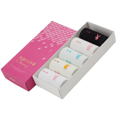 

Playboy female socks thin cotton socks net color short tube cotton socks 5 pairs of mixed color 22-24cm