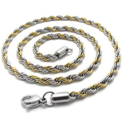 

Hpolw New Jewelry Stainless Steel Casting Silver&Gold Hand-Knitted Rope Lobster Clasps Necklace Chain with 4mm 21"