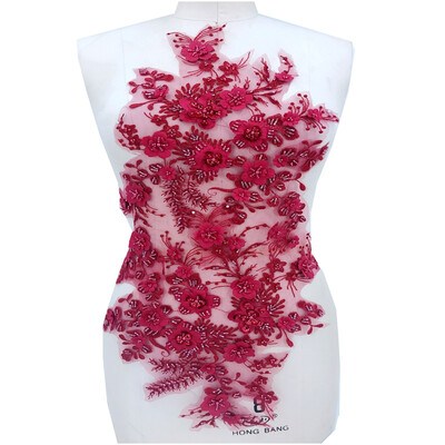 

Sew on Bead Sequins Three-dimensional Flowers White Lace Applique Trim Patches 62X32cm for Dress DIY Accessories