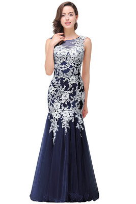 

Babyonlinedress Mermaid Chiffon Elegant Scoop Appliques Pink Prom Evening Dresses
