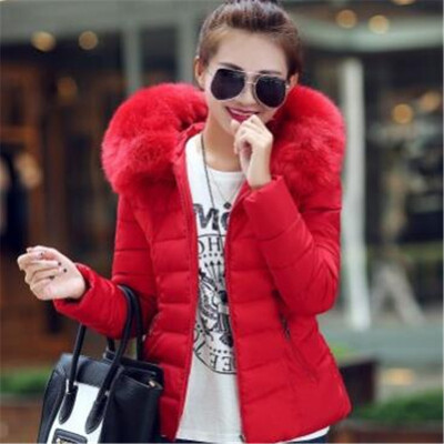 

Womens Fur Collar Cotton Jacket Thick Down Jacket Cotton Fashion Hooded Coat