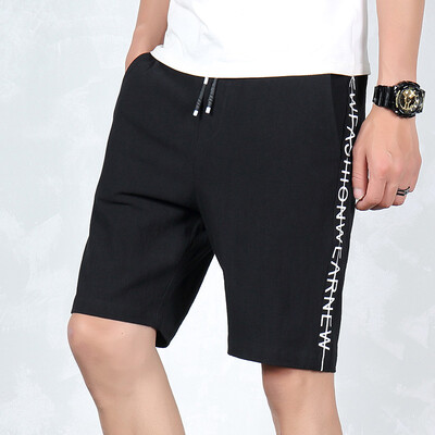 

Damaizhang Summer Men Kneen Length Casual Shorts Letter Print Drawstring Cotton Loose Shorts 3 Colors