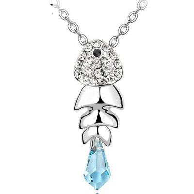 

Women Fashion Jewelry Fish Necklaces Pendants Crystal from Austrian Elements High Quality Accessories White Gold Plated 1568