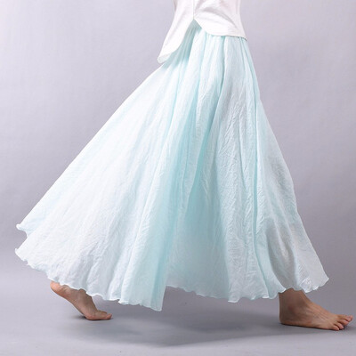 

Linen Cotton Long Pleated Skirts Women Elastic Waist Maxi Skirts Beach Party Vintage Summer Skirts Faldas Saia
