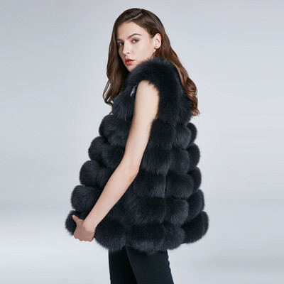 

Women&39s Jacket Fox Fur Vest Real Fur Coat Furry Jacket Natural Fox Fur Warm Fashion Stitching Stripe New Discount 2018 New