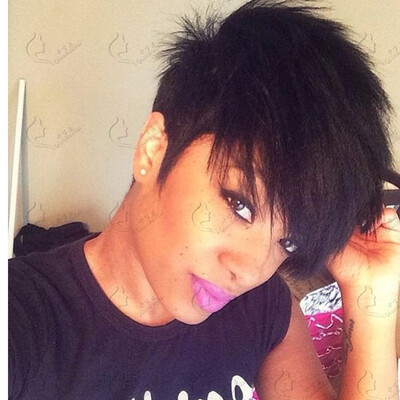 

QianBaiHui Short Pixie Cut Hair Wigs for Women Black Straight Wigs with Bangs Bob Wigs Heat Resistant Synthetic Hair Wigs Wig Cap