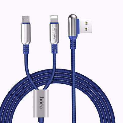

HOCO Zinc Alloy 90 Degree 2 in 1 Charging Cable 3A Charge Cable For Samsung Micro USB Cable For lightning iPhone 6 7 8 Cable