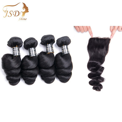 

JSDshine Human Hair Bundles With Closure Brazilian Hair Weave Bundles 4 Bundles With Closure Loose Wave Bundles With Closure