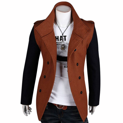 

Zogaa Mens Wool Coat Color Matching Casual Double-breasted