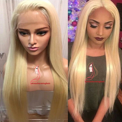 

Straight Blonde Lace Front Human Hair Wig With Baby Hair Malaysian Remy Hair 613 Natural Pre Plucked Hairline