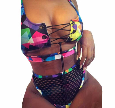 

Women Lace Up Bikini Set Push-up Padded Bra Mesh Swimsuit Bathing Suit Swimwear