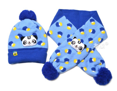 

Buebos Ninos Twinset 2015 New Winter Warm Baby Kid Hat Scarves Panda Patten Toddler Beanie Cap Soft Crochet Knit Wool Cap