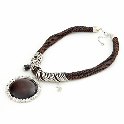 

Womens Punk Rhinestone Embroider Pendant Nylon Rope Imitation Gemstone Necklace