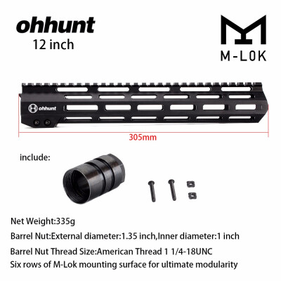 

ohhunt 7" 9" 10" 12" 135" 15" 17" AR15 Free Float -LOK Handguard Picatinny Rail Slim Style Steel Barrel Nut for Scope Mount