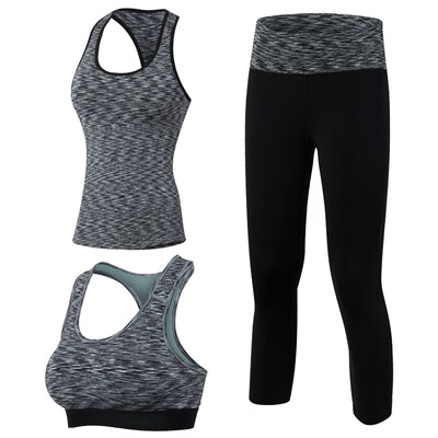 

3 Pieces Fitness Quick Dry Workout Sport Suit Tights Run Sport Bra
