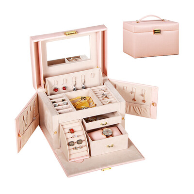 

jewelry box jewelry box princess European style jewelry storage box multi-function flannel wooden lock makeup mirror gift fe